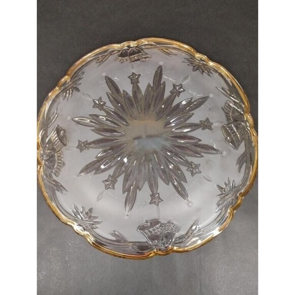 Mikasa Frosted Crystal Winter Bells with Gold trim 14 3/4" Hostess Platter USED - Picture 2 of 5